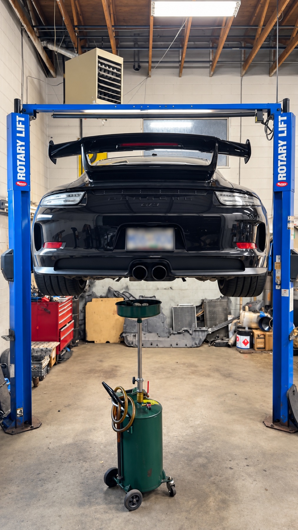 Vehicle raised for routine maintenance